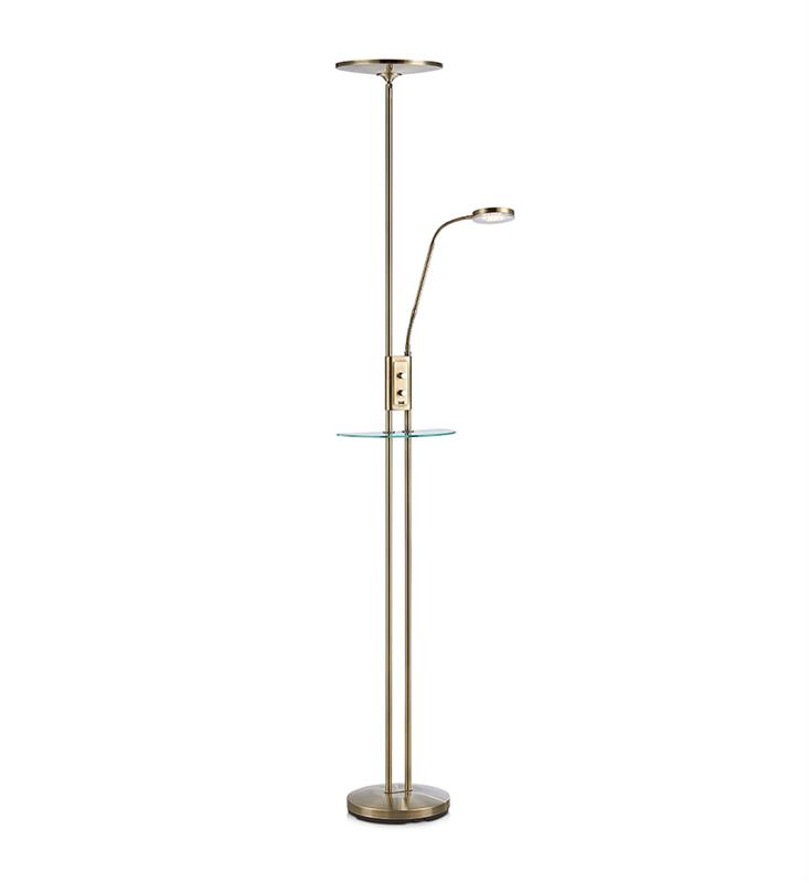 2 flame LED FRIEND floor lamp antique brass with dimmer and USB Markslojd 107009