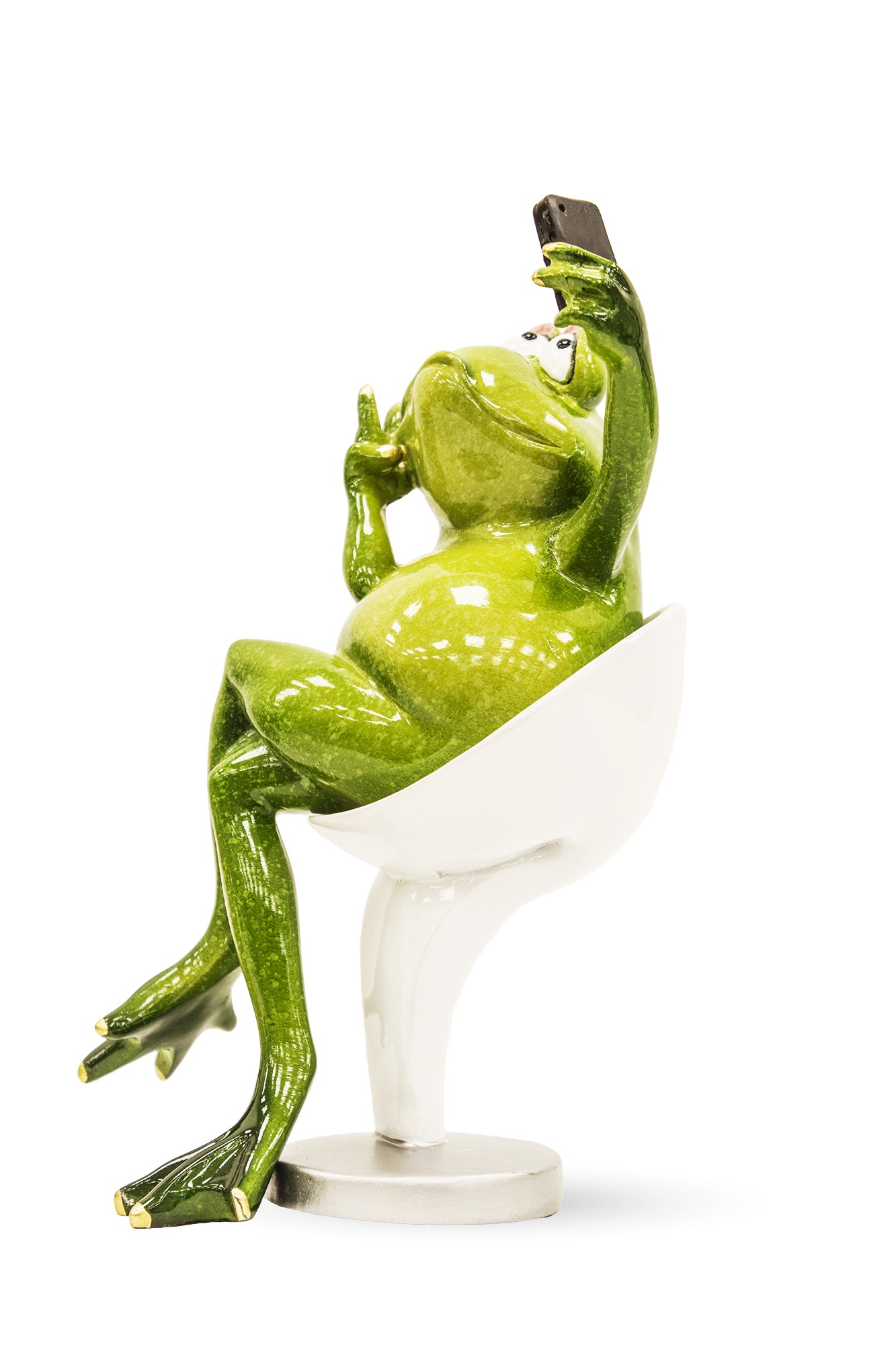 Frog Figurine on armchair doing selfie 118555
