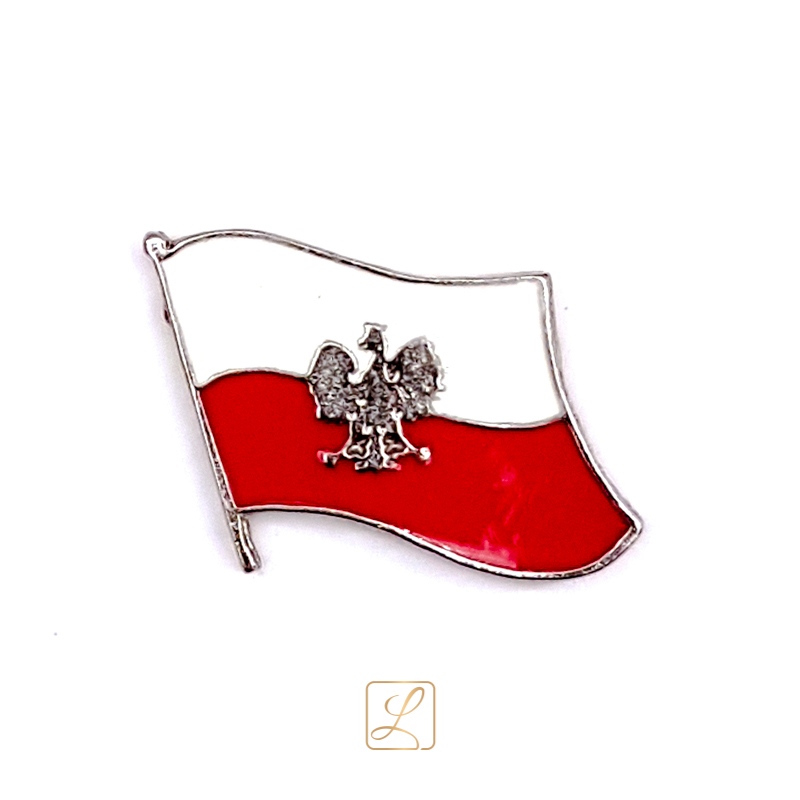 A pin miniature of the Polish flag with an eagle on its background - PINS