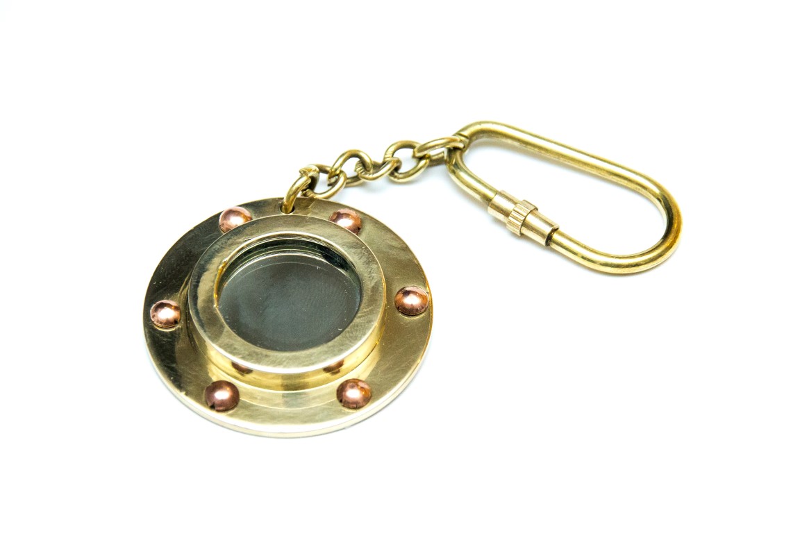 Brass key ring - mini porthole - mirror KEY-0134B