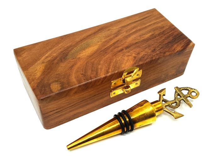 Brass wine stopper in wooden box MIS-1006