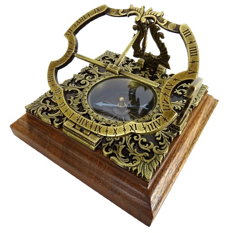 Habsburg H30 brass sundial on a wooden base - reproduction