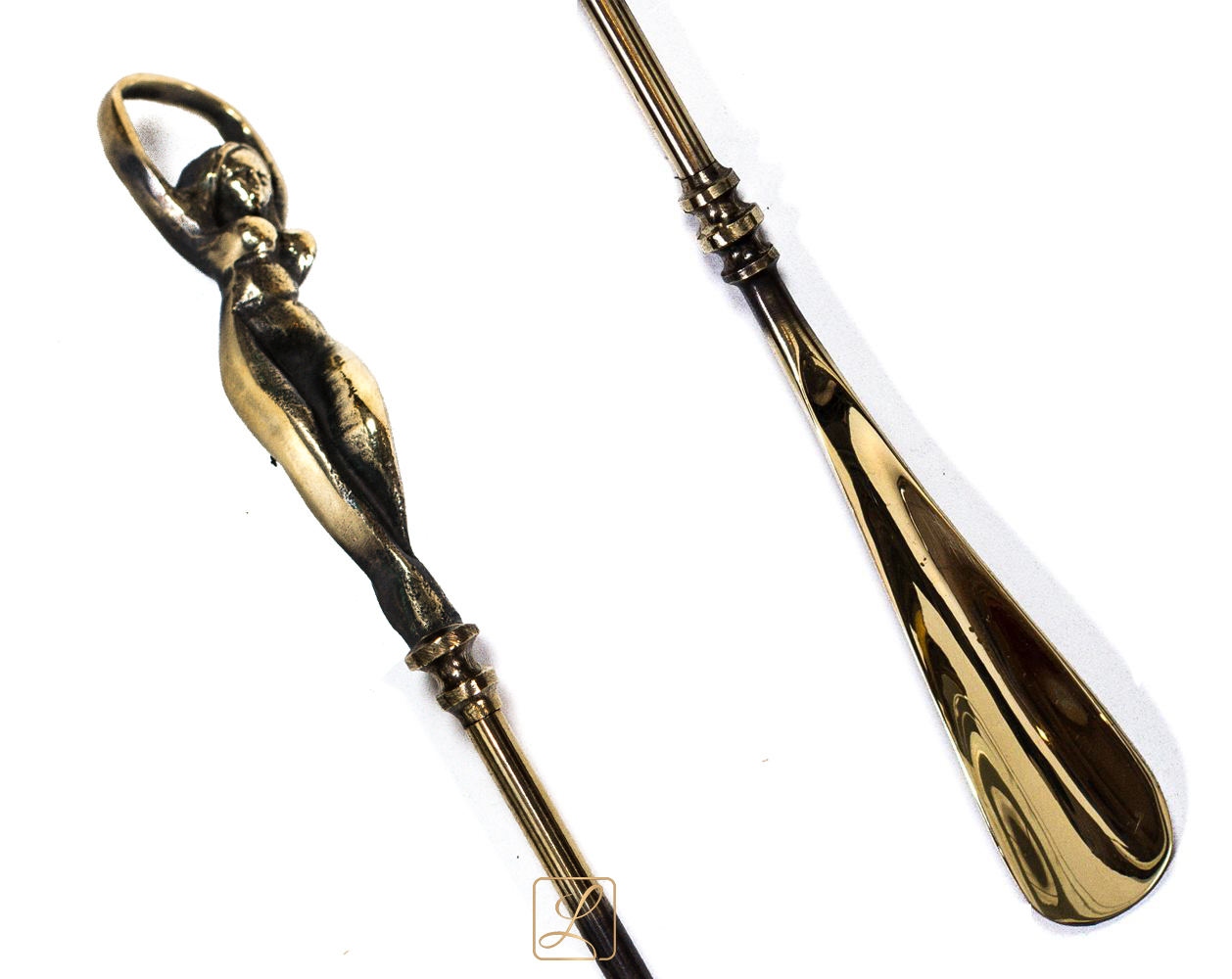 Shoehorn with the image of a WOMAN, long version, Brass