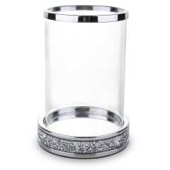 Świecznik z przezroczystą osłonką i kryształkami srebrny 133728 Art-Pol