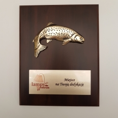 Trout + tablo + dedication. A gift for an angler. Brass relief