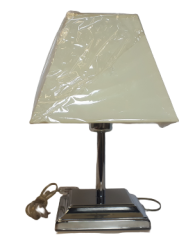 Lampa stołowa 1 płomienna chrom abażur trapez Lamptechnik