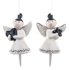 Aniołki w Białej Sukience Zawieszka na białej wstążce ceramika szlachetna biały czarny 147942 Art-pol