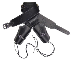 Black leather cowboy belt with 2 holsters Denix 708