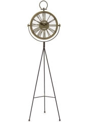 Stylowy Zegar Stojący na Trójnogu Cyfry Rzymskie wys. 130,5cm metal szkło czarny złoty 113720 Art-Pol