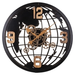 Dekoracyjny Zegar Wiszący Glob Cyfry Arabkie śr. 65cm metal czarny brązowy 138611 Art-Pol