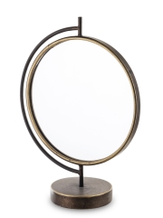 Okrągłe stojące Lustro na podstawie wys. 43cm metal szkło czarny złoty 143703 Art-Pol