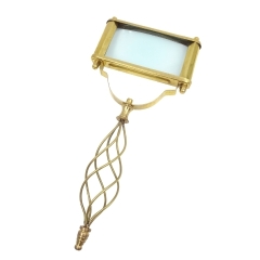 Large, rectangular brass magnifying glass with a wire handle - 70718 GiftDeco