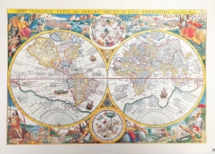 Stara Mapa Świata - Orbis Terrarum reprint - P. Plancius, 1594 r. M1594                                  