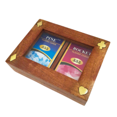 Dwie talie kart w drewnianym pudełku ze szklanym topem - DNU-007
