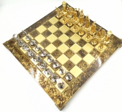 Wielkie ekskluzywne mosiężne szachy – Złocisto-srebrne - Łucznicy 44x44cm – S10BGS
