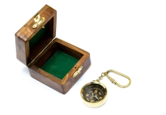 Breloczek - kompas mosiężny - śr, 4cm, NI023A w pudełku z palisandru