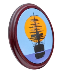 Beautiful sailing ship against a sunset background - 18.5cm x 14.5cm - wood binding ZAG1 - now without VAT!