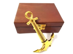 Brass corkscrew - anchor in a wooden box - 7007 GiftDeco