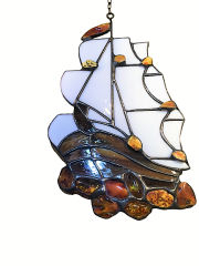 Stained glass with amber Sailing ship W7