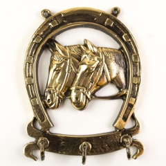 Horseshoe hanger with a pair of horses Brass WIT-317