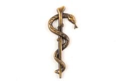 Small Aesculapius medicine symbol bas-relief Brass