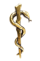 Big Aesculapius - symbol of medicine, bas-relief Brass