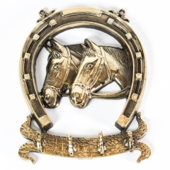 Horseshoe hanger with a pair of horses for 4 hooks Brass No. 42