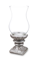Świecznik ze szklaną osłoną srebrny ceramika 137378 Art-Pol
