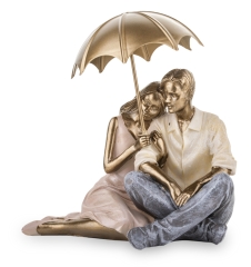 Figurka Para siedząca pod Parasolem tworzywo złoty kremowy szary 134133 Art-pol
