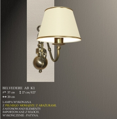 Lampa kinkiet 1 płom. Belvedere AB różne abażury K1 K1M ICARO