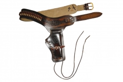 Leather cowboy belt 1 holster + 24 DENIX 703 cartridges - replica