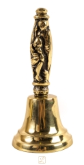 Dzwonek MAŁY Ø 7 cm zdobiony uchwyt Mosiądz. Mocny dość wysoki dźwięk