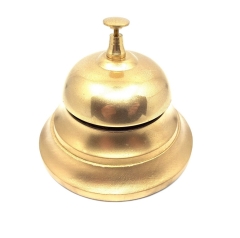 Złoty Mosiężny gong hotelowy na złotej, drewnianej podstawie - NC2144GA