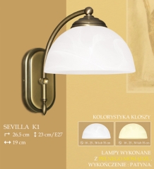 Lampa kinkiet 1 płom. Sevilla klosz alabaster Ø 19cm biały krem K1 ICARO