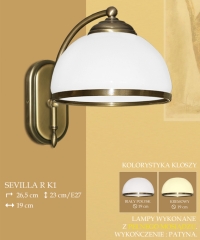 Lampa kinkiet 1 płom. Sevilla R klosz opal Ø 20cm biały krem K1 K1E ICARO