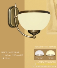Lampa kinkiet 1 płom. odwrotny Sevilla R klosz opal Ø 20cm biały krem K1A K1AE ICARO
