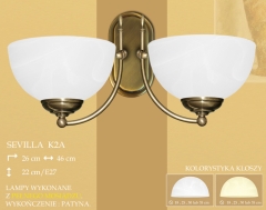 Lampa kinkiet 2 płom. odwrotny Sevilla klosz alabaster Ø 19cm biały krem K2A ICARO
