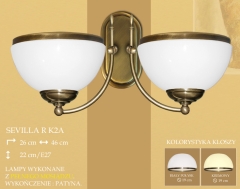 Lampa kinkiet 2 płom. odwrotny Sevilla R klosz opal Ø 20cm biały krem K2A K2AE ICARO
