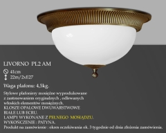 Lampa plafon Livorno Ø 41cm PL2 AM klosz opal biały połysk IKARO