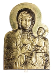 Matka Boska Częstochowska z Dzieciątkiem płaskorzeźba Mosiądz
