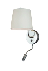 Chicago II Lampa kinkiet z abażurem + LED do czytania chrom/biała  MAXLIGHT W0198