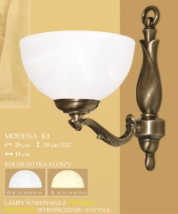 Lampa kinkiet 1 płom. odwrotny Modena klosz alabaster Ø 19cm biały krem K1 ICARO