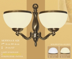 Lampa kinkiet 2 płomienny Modena R klosz opal Ø 20cm biały krem K2 K2E ICARO