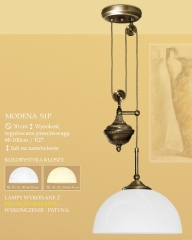 Lampa żyrandol 1 płom. z przeciwwagą Modena klosz alabaster Ø 30cm biały krem S1P ICARO