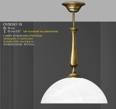 Lampa zwis 1 płom. Oviedo klosz alabaster Ø 35cm biały krem S1 ICARO