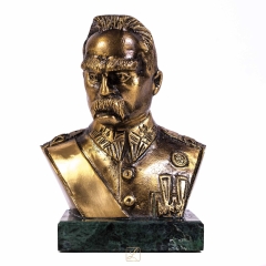 Józef Piłsudski duże popiersie Mosiądz na marmurowej podstawie. Patriotyczny prezent