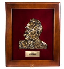 Marszałek Józef Piłsudski duża płaskorzeźba Mosiądz w ramie na czerwonym tle + dedykacja gratis
