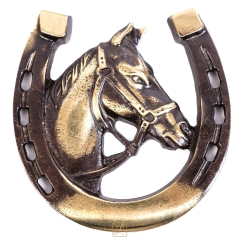 Patinated horseshoe with a horse. Brass MAR34