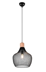 VALERIA Lampa wisząca Ø 33cm E27 czarny/jasne drewno R31281932 RL