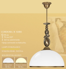 Lampa wisząca 1 płom. Cordoba R klosz opal Ø 38cm biały krem RS1BH RS1BHE ICARO